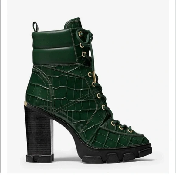 MICHAEL KORS, Ridley Crocodile Embossed Leather Lace-up Boot